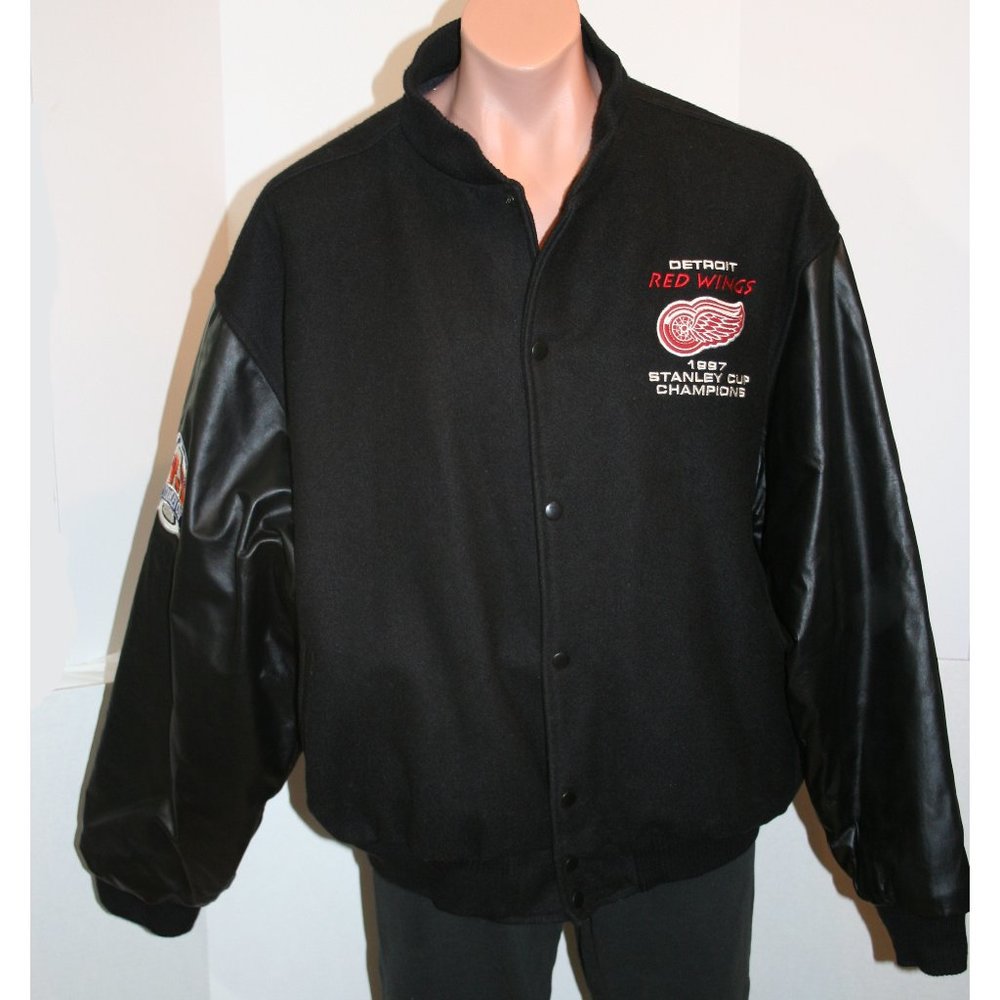 Red Wings Hockey NHL Stanley Cup 1997 Wool Nylon Leather Bomber Jacket Sz: XXL